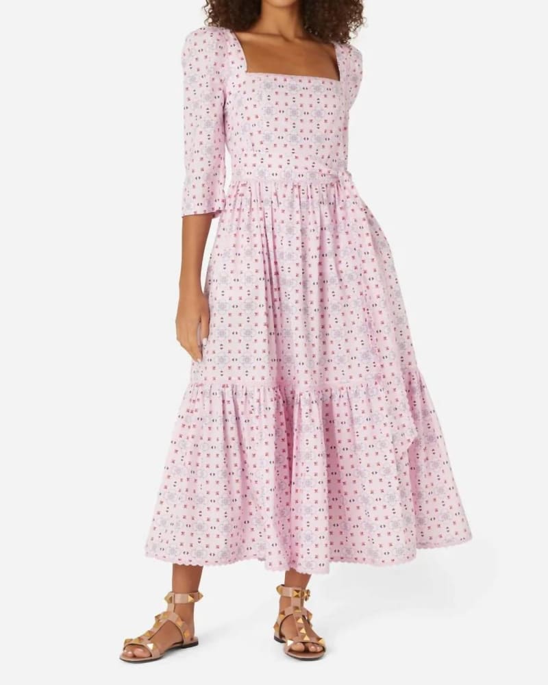 Front of a model wearing a size L Pego Scallop Dress In Pink in Pink by Hester Bly. | dia_product_style_image_id:343186